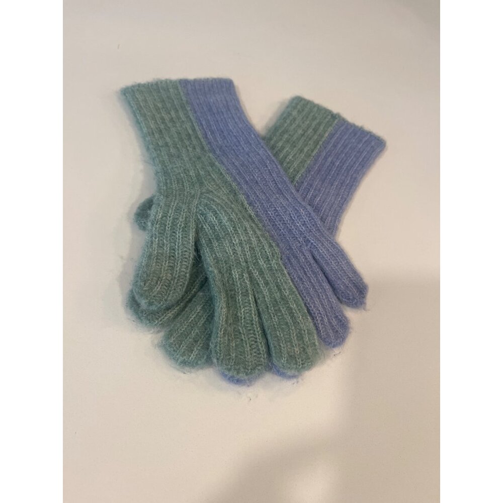 Anthropologie Two-Tone Ribbed Knit Gloves In Green & Blue Soft Wool Blend Womens